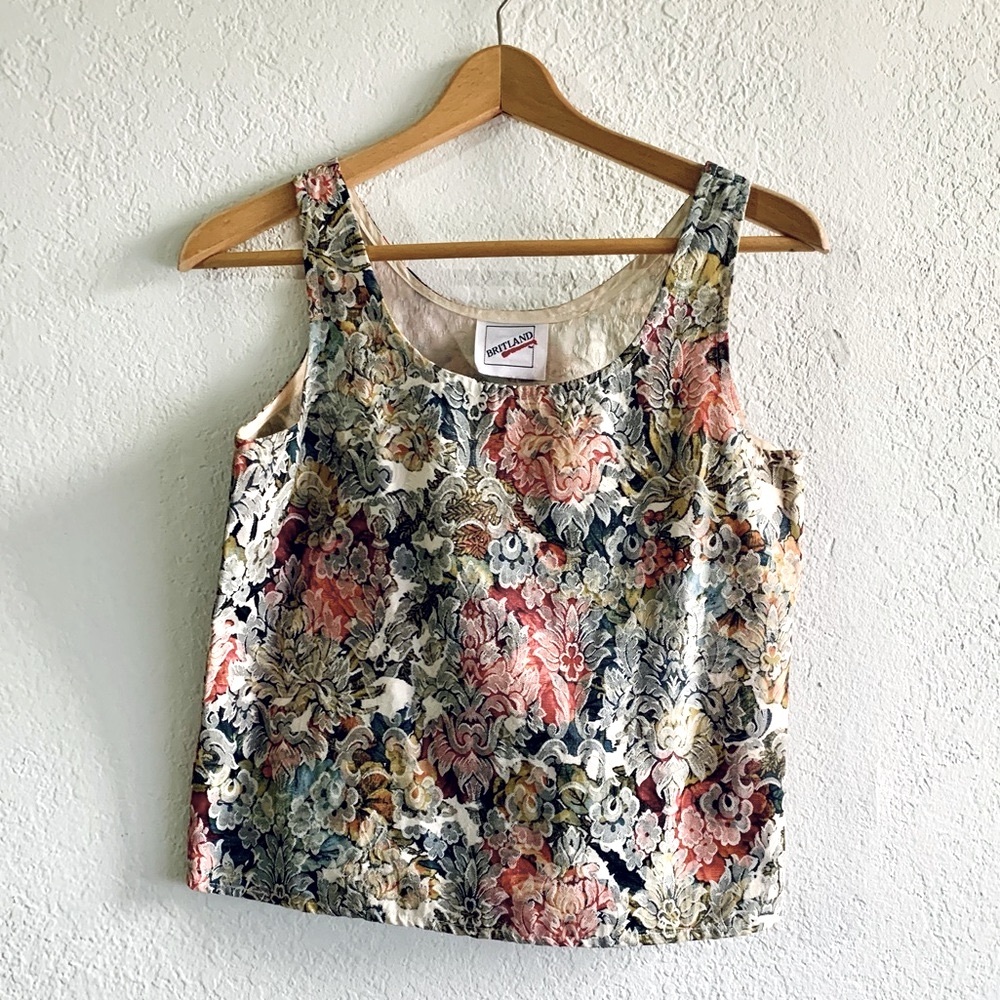 Vintage Floral Print Under Shirt Sleeveless Tank Top